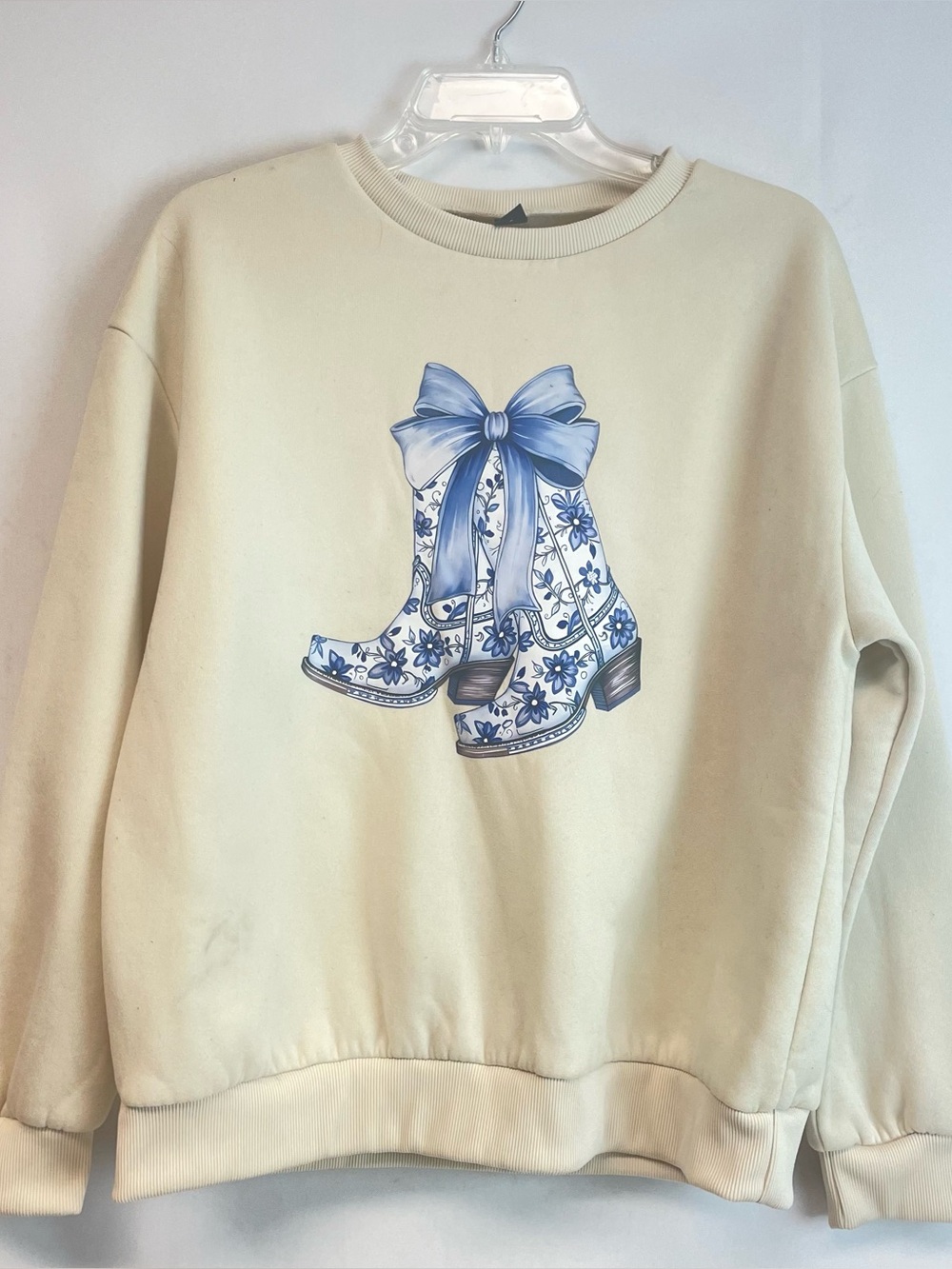 Women’s Blue Graphic Cowgirl Boots Sweatshirt Size L